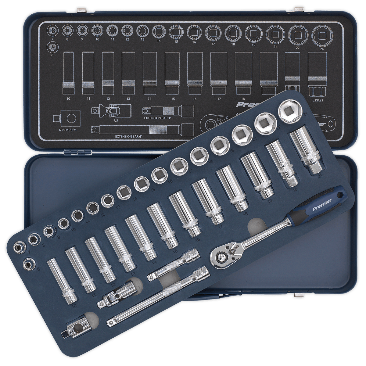 Trusa chei tubulare Lock-On, 3/8", 34 piese