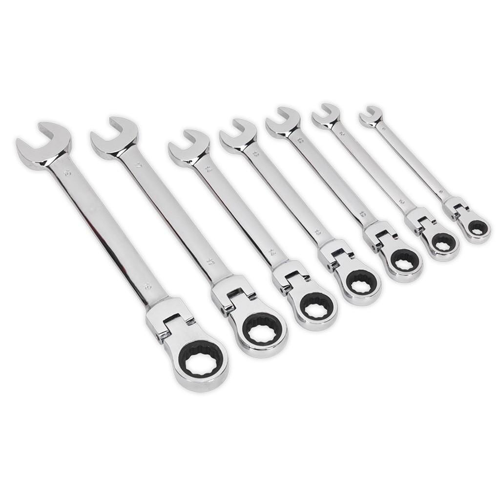 Set chei combinate cu clichet si cap flexibil 7 piese Sealey