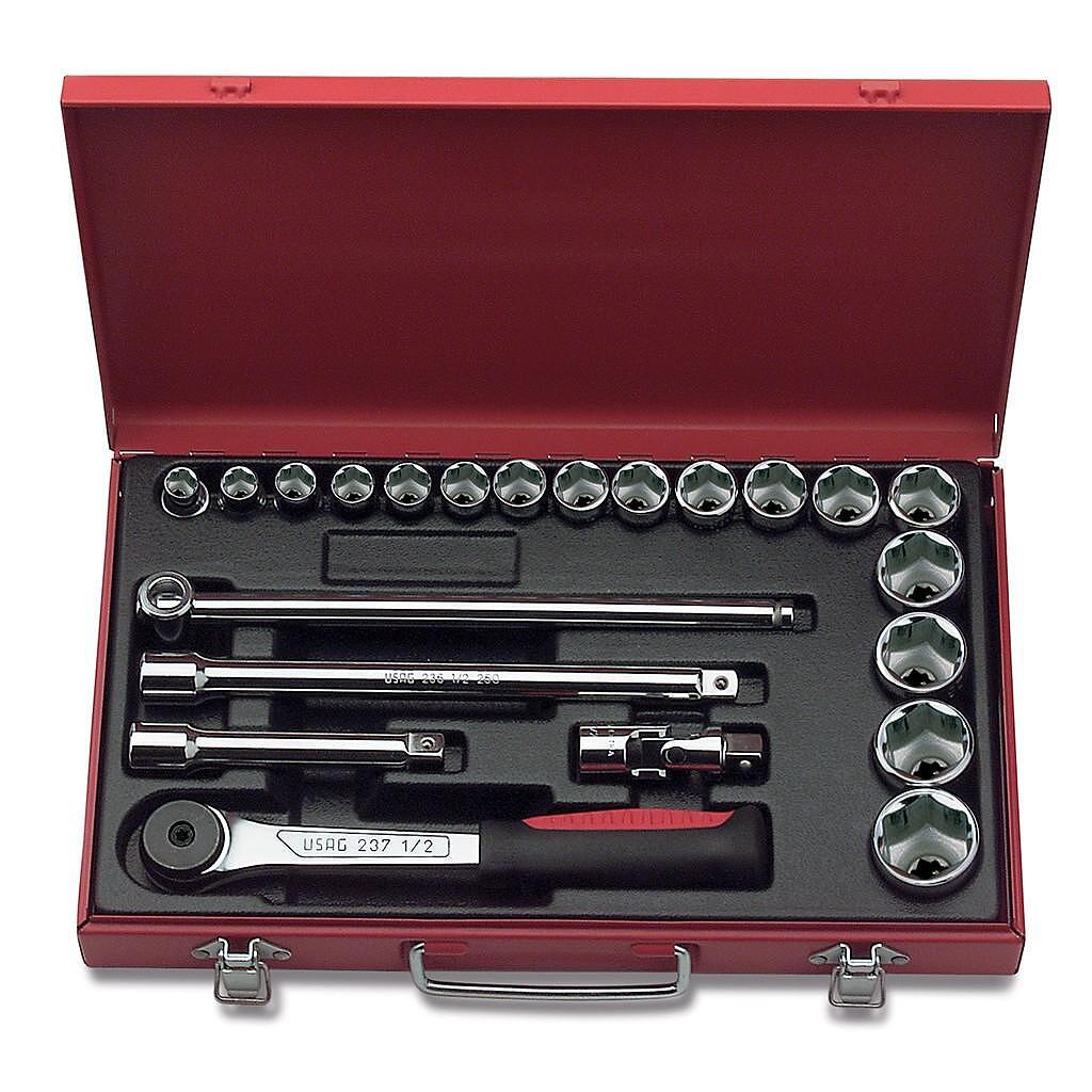 Trusa chei tubulare si accesorii 1/2″, 22 piese  USAG