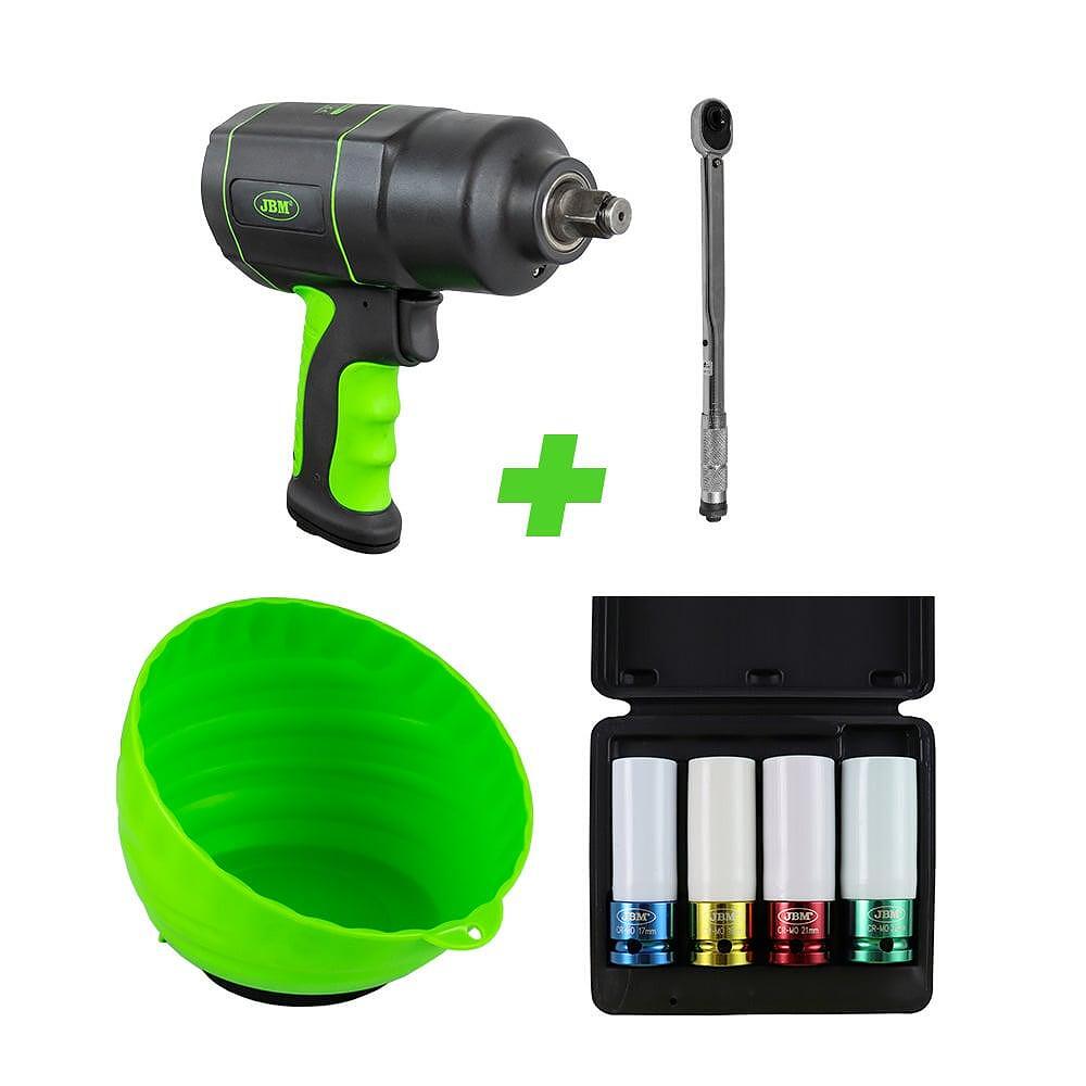 Set pistol de impact 1/2" cheie dinamometrica 4 tubulare si recipient magnetic JBM