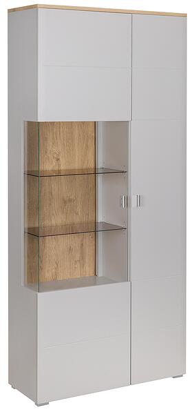 Витрина Самбука с 2 врати светло сив мат, дъб евоук и златен харбор