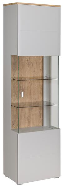 Витрина Самбука с 1 врата лява/дясна светло сив мат, дъб евоук и златен харбор