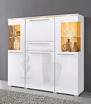 Висок комод Индия с 3 врати, 1 клапваща врата и 1 чекмедже бял гланц