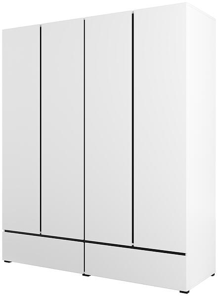 Гардероб Крос с 4 врати и 2 чекмеджета бял и черен мат с дължина 180 см