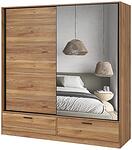 Гардероб Бета с 2 плъзгащи врати с огледало и 2 двойни чекмеджета дъб маувела с дължина 180 см