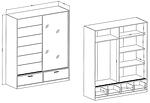 Гардероб Бета с 2 плъзгащи врати с огледало и 2 двойни чекмеджета дъб маувела с дължина 180 см