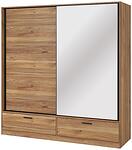 Гардероб Бета с 2 плъзгащи врати с огледало и 2 двойни чекмеджета дъб маувела с дължина 180 см