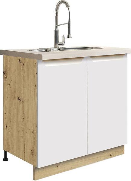 Долен кухненски шкаф за мивка Гламър бял мат с 2 врати 80 см