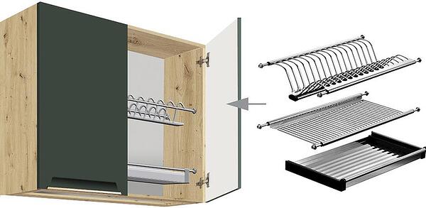 Горен кухненски шкаф с отцедник Гламър тъмно зелен мат с 2 врати 80 см