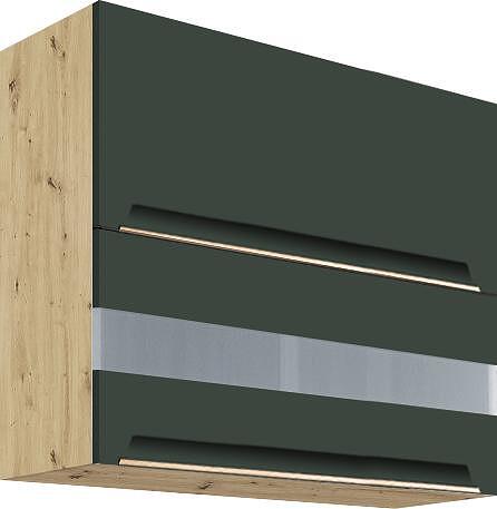 Горен кухненски шкаф Гламър тъмно зелен мат с 2 клапващи врати и стъкло 80 см