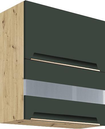 Горен кухненски шкаф Гламър тъмно зелен мат с 2 клапващи врати и стъкло 60 см