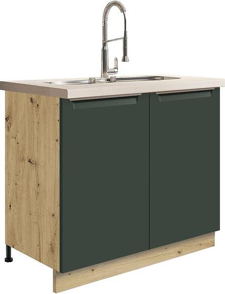 Долен кухненски шкаф за мивка Гламър тъмно зелен мат с 2 врати 90 см