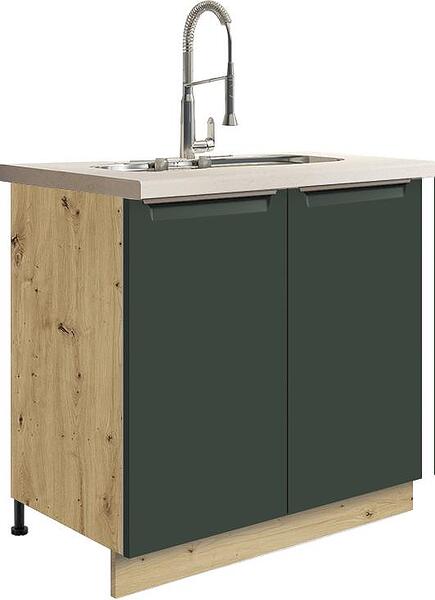 Долен кухненски шкаф за мивка Гламър тъмно зелен мат с 2 врати 80 см