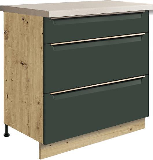 Долен кухненски шкаф Гламър тъмно зелен мат с 3 чекмеджета 80 см