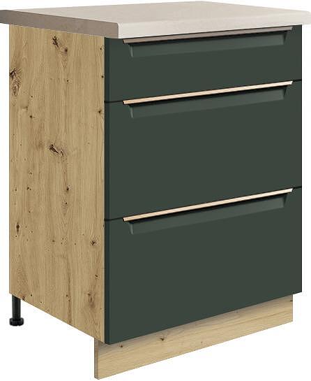 Долен кухненски шкаф Гламър тъмно зелен мат с 3 чекмеджета 60 см