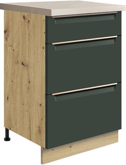Долен кухненски шкаф Гламър тъмно зелен мат с 3 чекмеджета 50 см