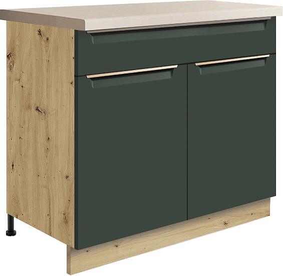 Долен кухненски шкаф Гламър тъмно зелен мат с 2 врати и 1 чекмедже 90 см