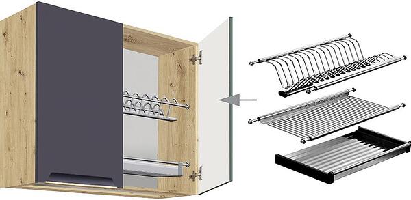 Горен кухненски шкаф с отцедник Гламър тъмно син мат с 2 врати 80 см