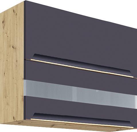 Горен кухненски шкаф Гламър тъмно син мат с 2 клапващи врати и стъкло 90 см