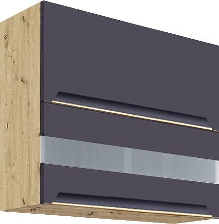 Горен кухненски шкаф Гламър тъмно син мат с 2 клапващи врати и стъкло 80 см