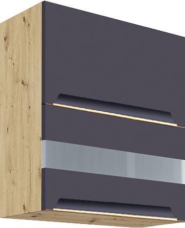 Горен кухненски шкаф Гламър тъмно син мат с 2 клапващи врати и стъкло 60 см