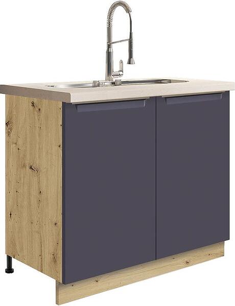 Долен кухненски шкаф за мивка Гламър тъмно син мат с 2 врати 90 см