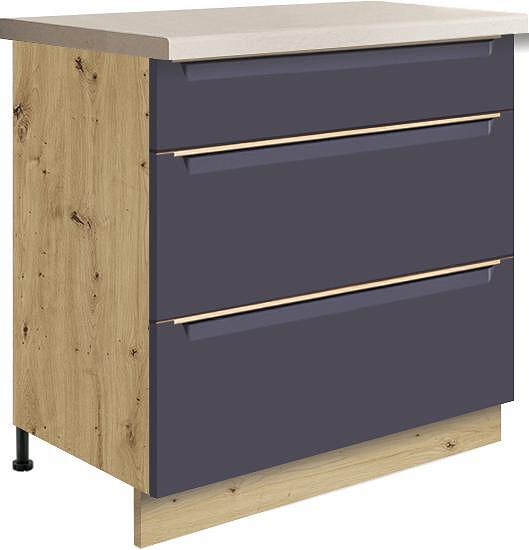 Долен кухненски шкаф Гламър тъмно син мат с 3 чекмеджета 80 см