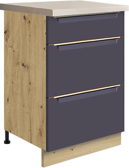 Долен кухненски шкаф Гламър тъмно син мат с 3 чекмеджета 50 см