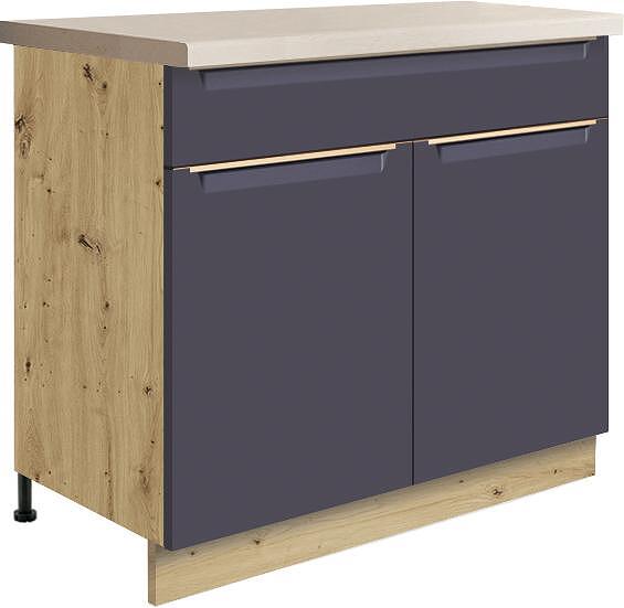 Долен кухненски шкаф Гламър тъмно син мат с 2 врати и 1 чекмедже 90 см