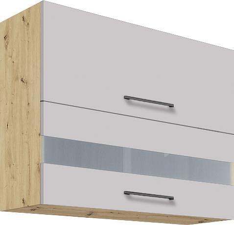 Горен кухненски шкаф Инфинити лате гланц с 2 клапващи врати и стъкло 90 см