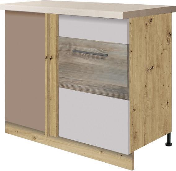 Долен кухненски шкаф Инфинити лате гланц и естествено дърво ъглов десен с 1 врата и механизъм 60/110 см