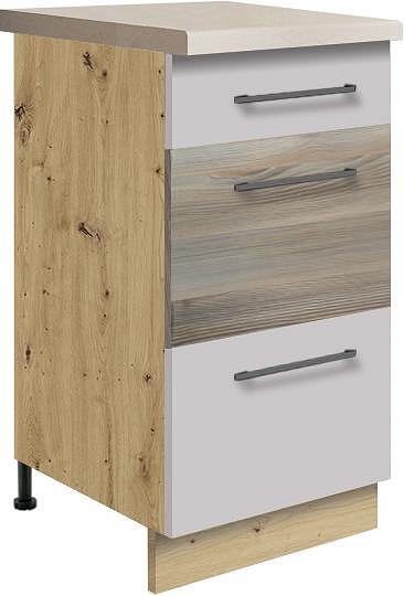 Долен кухненски шкаф Инфинити лате гланц и естествено дърво с 3 чекмеджета 40 см