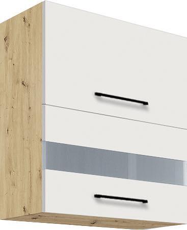 Горен кухненски шкаф Инфинити бял гланц с 2 клапващи врати и стъкло 60 см