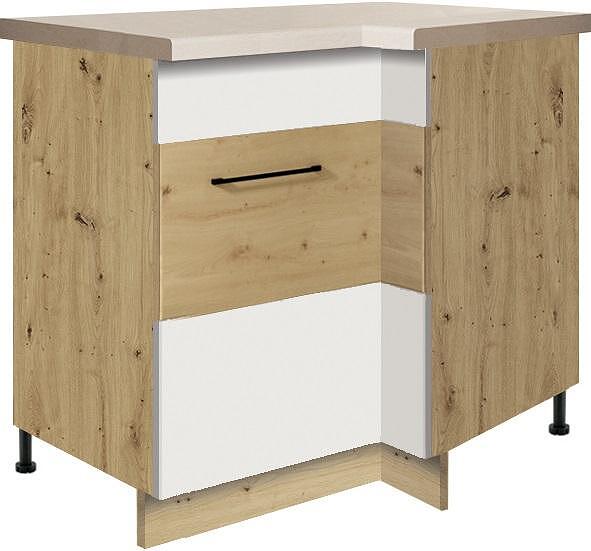 Долен кухненски шкаф Инфинити бял гланц и дъб артизан ъглов ляв с 2 врати 70/100 см