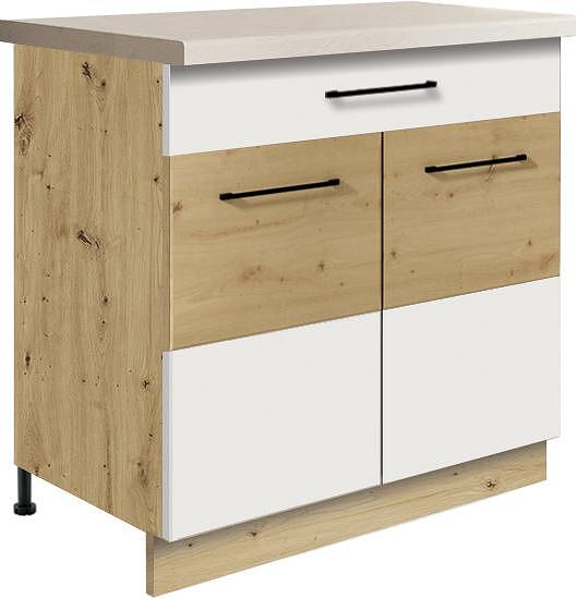 Долен кухненски шкаф Инфинити бял гланц и дъб артизан с 2 врати и 1 чекмедже 80 см