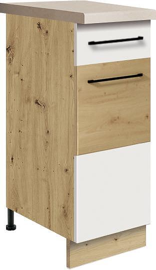 Долен кухненски шкаф Инфинити бял гланц и дъб артизан с 1 врата и 1 чекмедже 30 см