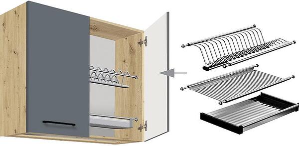 Горен кухненски шкаф с отцедник Инфинити графит мат с 2 врати 80 см