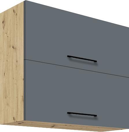 Горен кухненски шкаф Инфинити графит мат и дъб артизан с 2 клапващи врати 80 см