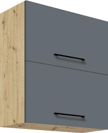 Горен кухненски шкаф Инфинити графит мат и дъб артизан с 2 клапващи врати 60 см