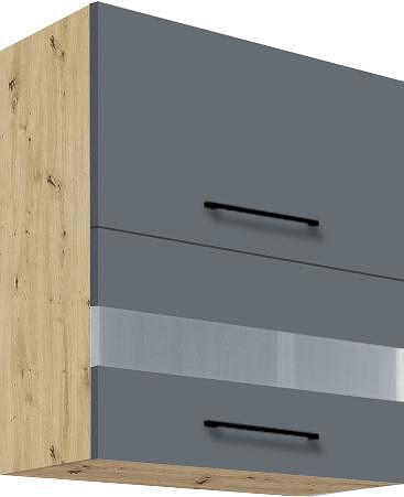 Горен кухненски шкаф Инфинити графит мат и дъб артизан с 2 клапващи врати и стъкло 60 см