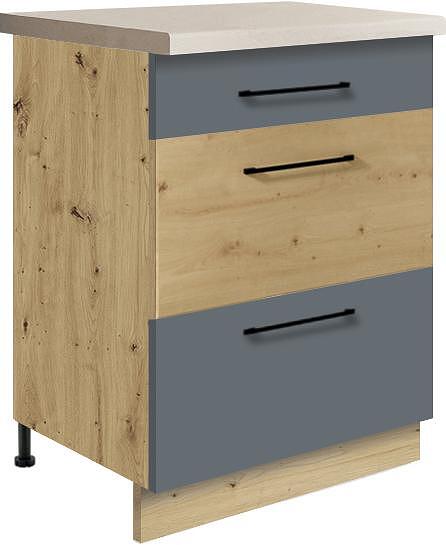 Долен кухненски шкаф Инфинити графит мат и дъб артизан с 3 чекмеджета 60 см