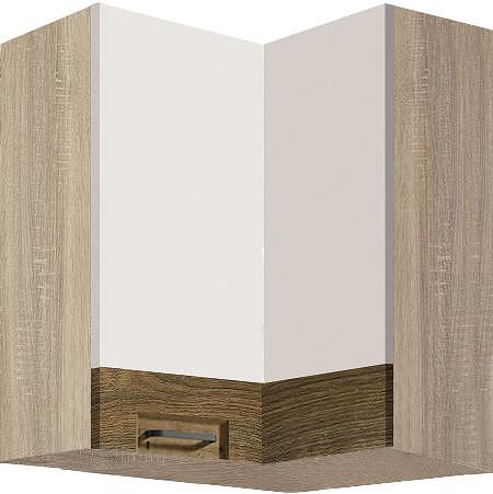 Горен кухненски ъглов шкаф Фаворит бял гланц и дъб рибец с 2 врати 60/60 см