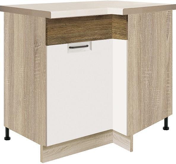 Долен кухненски шкаф Фаворит бял гланц и дъб рибец ъглов ляв с 2 врати 70/100 см