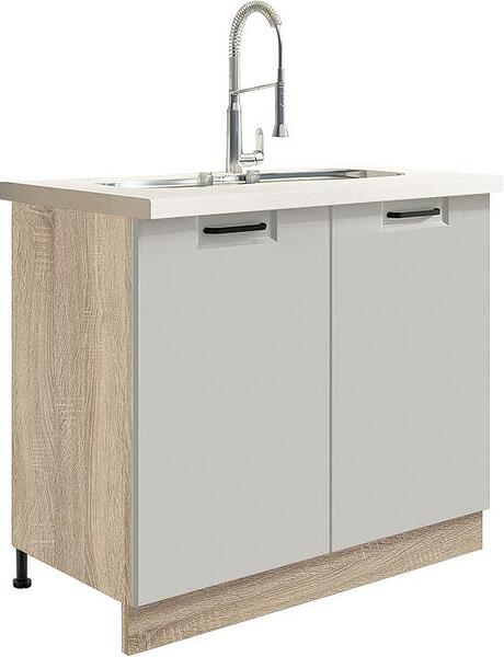 Долен кухненски шкаф за мивка Фаворит лате гланц с 2 врати 90 см