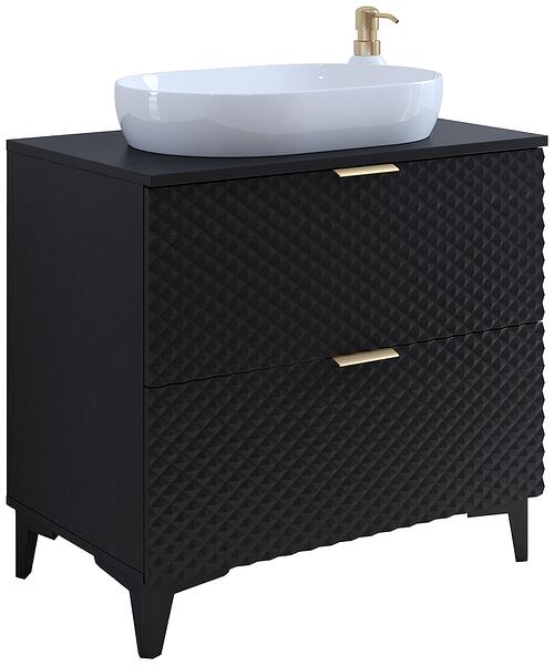 Долен стенен или стоящ шкаф за баня Лаура 80 см с 2 чекмеджета релефен черен мат