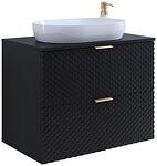 Долен стенен или стоящ шкаф за баня Лаура 80 см с 2 чекмеджета релефен черен мат