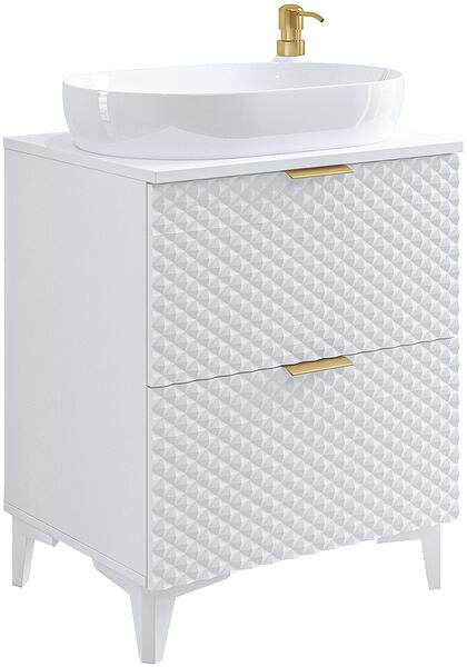 Долен стенен или стоящ шкаф за баня Лаура 60 см с 2 чекмеджета релефен бял мат