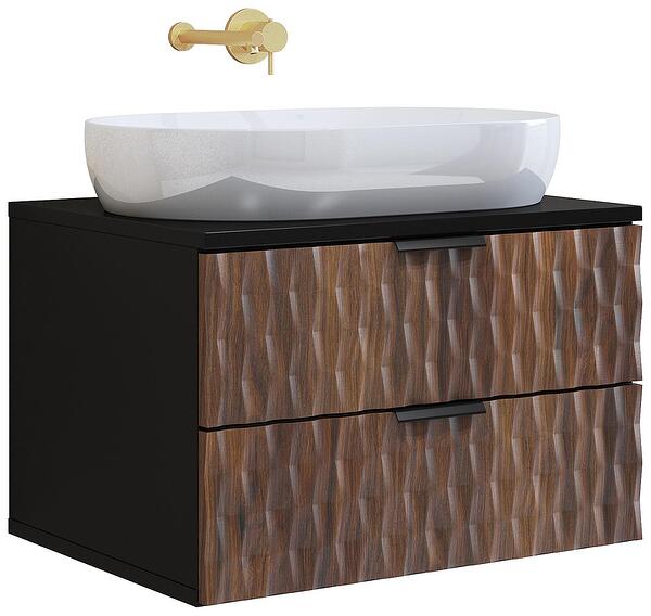 Долен стенен шкаф за баня Ензо 63 см с 2 чекмеджета черен оникс и дъб катания