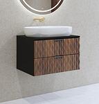 Долен стенен шкаф за баня Ензо 63 см с 2 чекмеджета черен оникс и дъб катания