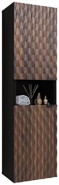 Стенен колонен шкаф за баня Ензо с 2 врати и ниша черен оникс и дъб катания